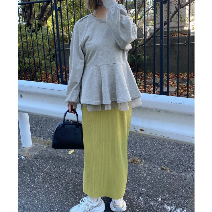 ぺプラムチュールスウェットトップス[品番：AMTW0011645]｜JUNOAH