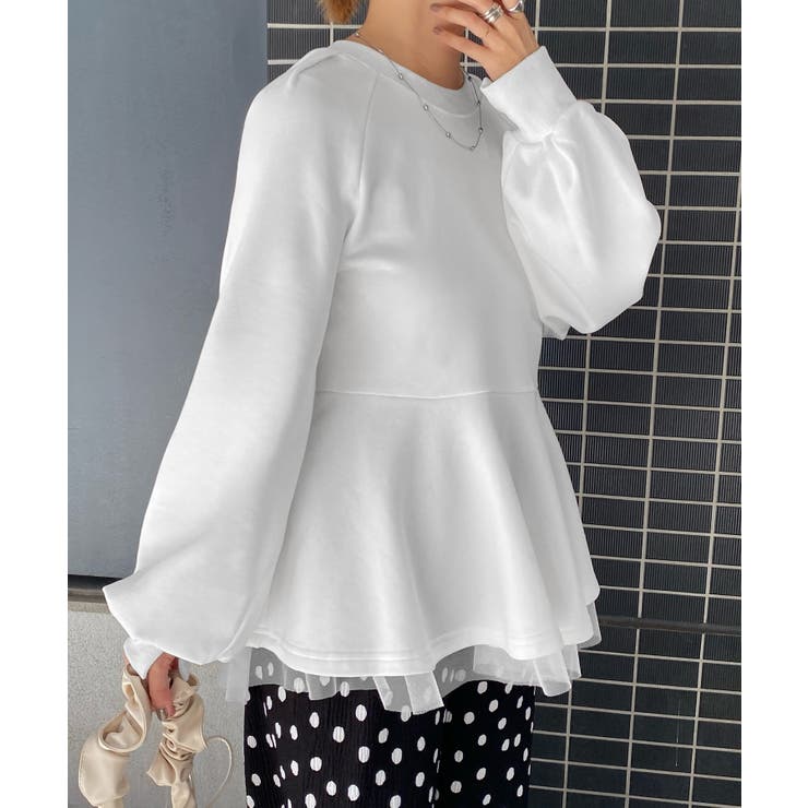 ぺプラムチュールスウェットトップス[品番：AMTW0011645]｜JUNOAH