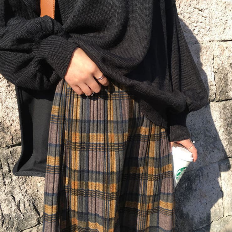 ◆秋冬 ウール ツイード ロング スカート チェック 韓国トレンド ◇秋冬 ウール ツイード ロング スカート チェック 韓国トレンド