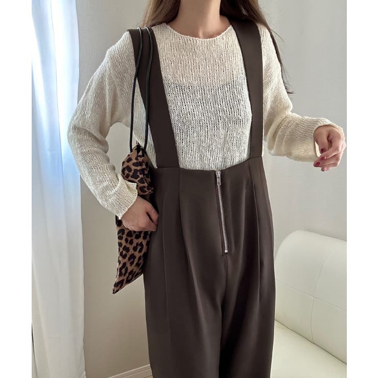 ダークブラウン | フロントジップサロペット | LAUIR