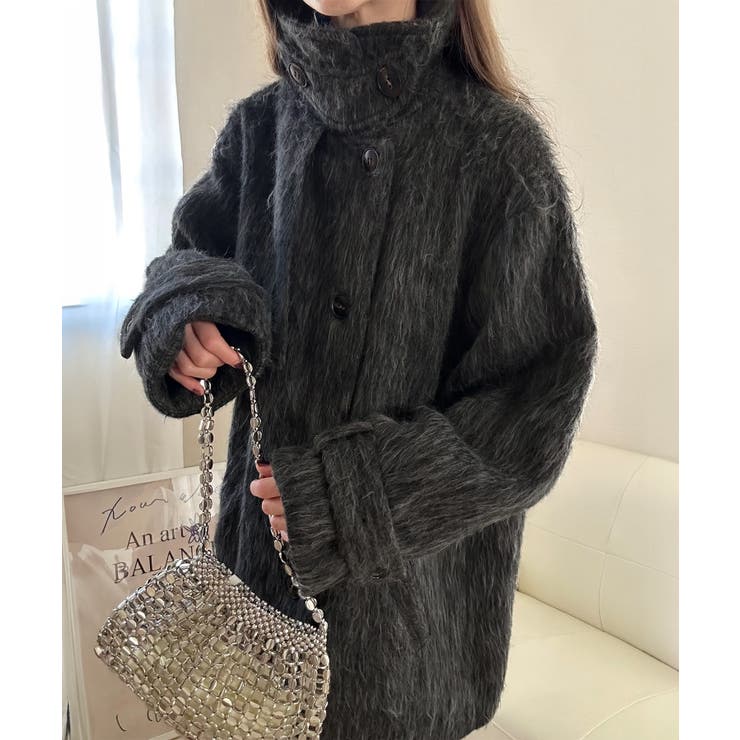 ダークグレー | ボリュームスリーブシャギーステンカラーコート | LAUIR