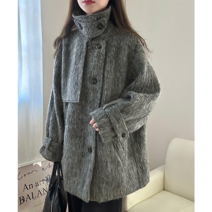 ボリュームスリーブシャギーステンカラーコート | LAUIR | 詳細画像5 