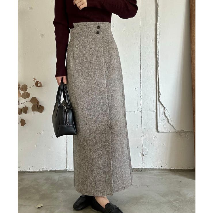 ライトブラウン | 裏起毛ラップ風ツイードスカート | LAUIR