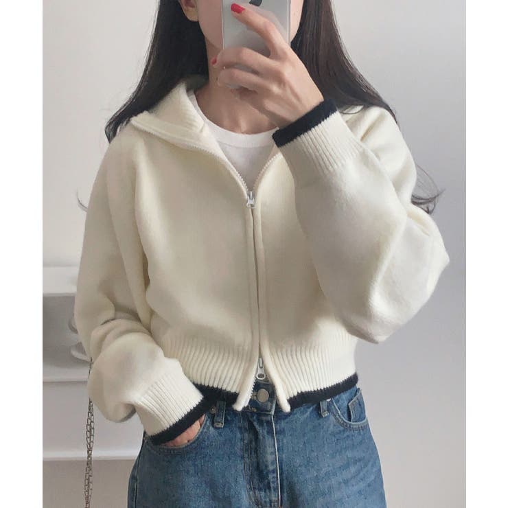 配色ショート丈ダブルジップニット | LAUIR | 詳細画像10 