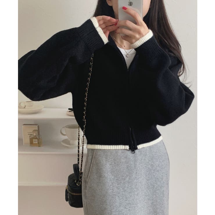 配色ショート丈ダブルジップニット | LAUIR | 詳細画像2 