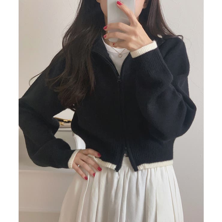 配色ショート丈ダブルジップニット | LAUIR | 詳細画像3 