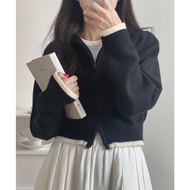 配色ショート丈ダブルジップニット | LAUIR | 詳細画像4 