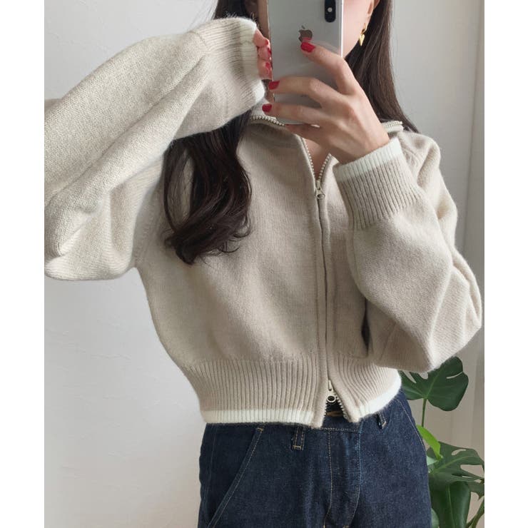 配色ショート丈ダブルジップニット | LAUIR | 詳細画像5 