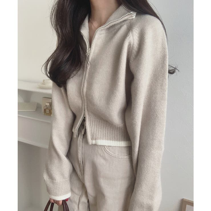 配色ショート丈ダブルジップニット | LAUIR | 詳細画像6 