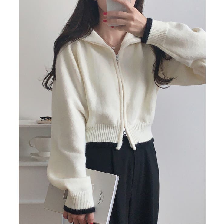 配色ショート丈ダブルジップニット | LAUIR | 詳細画像8 