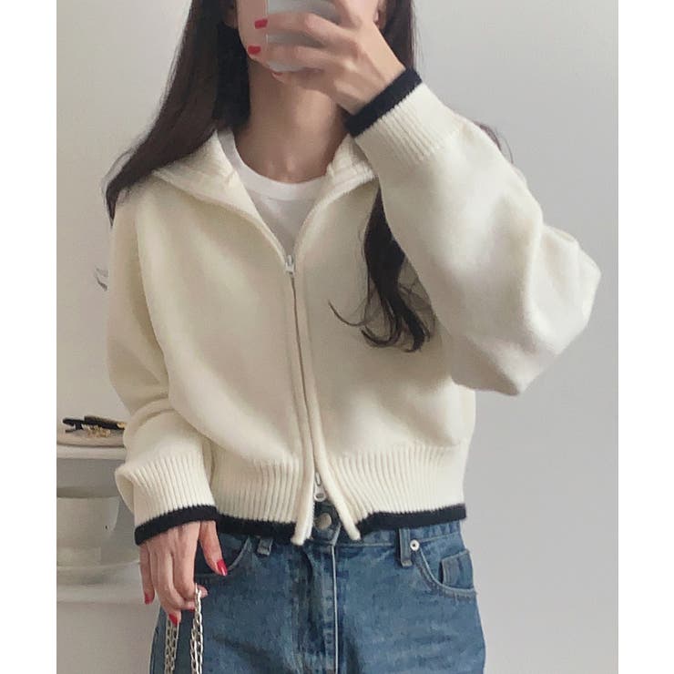 配色ショート丈ダブルジップニット | LAUIR | 詳細画像9 