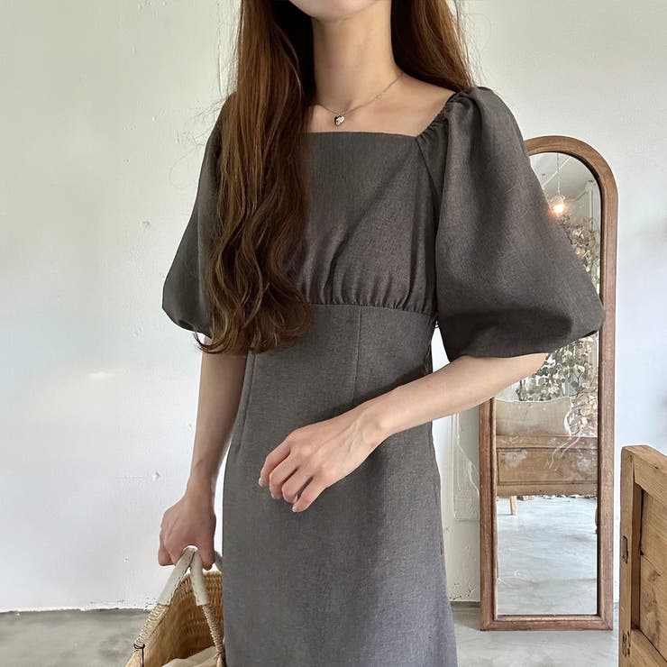 ボリュームスリーブオフショルフレアワンピース[品番：AMTW0010611