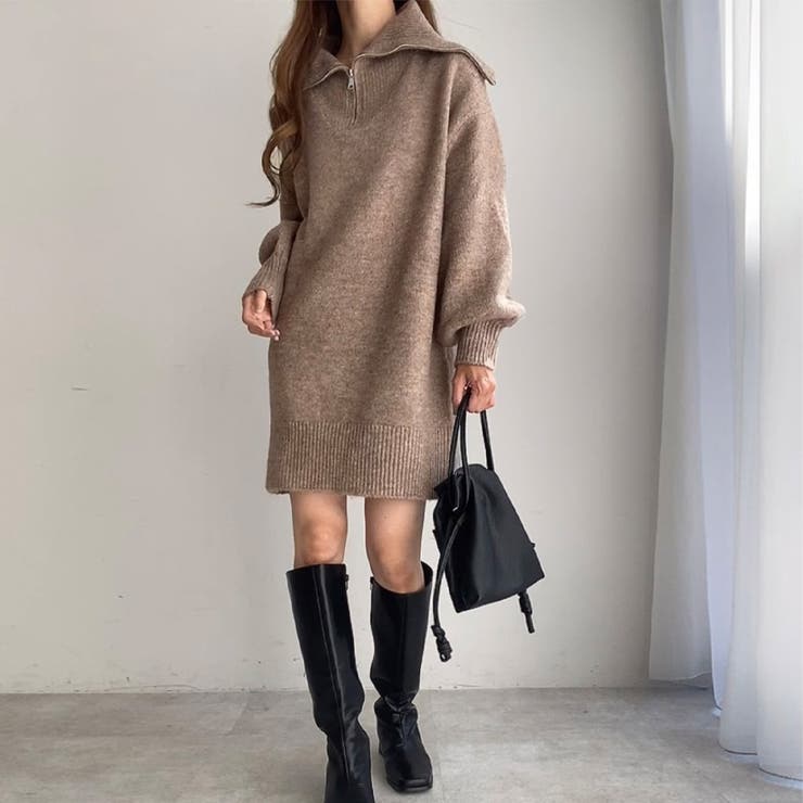 FILLOU ハーフジップニットワンピース[品番：AMTW0009288]｜JUNOAH