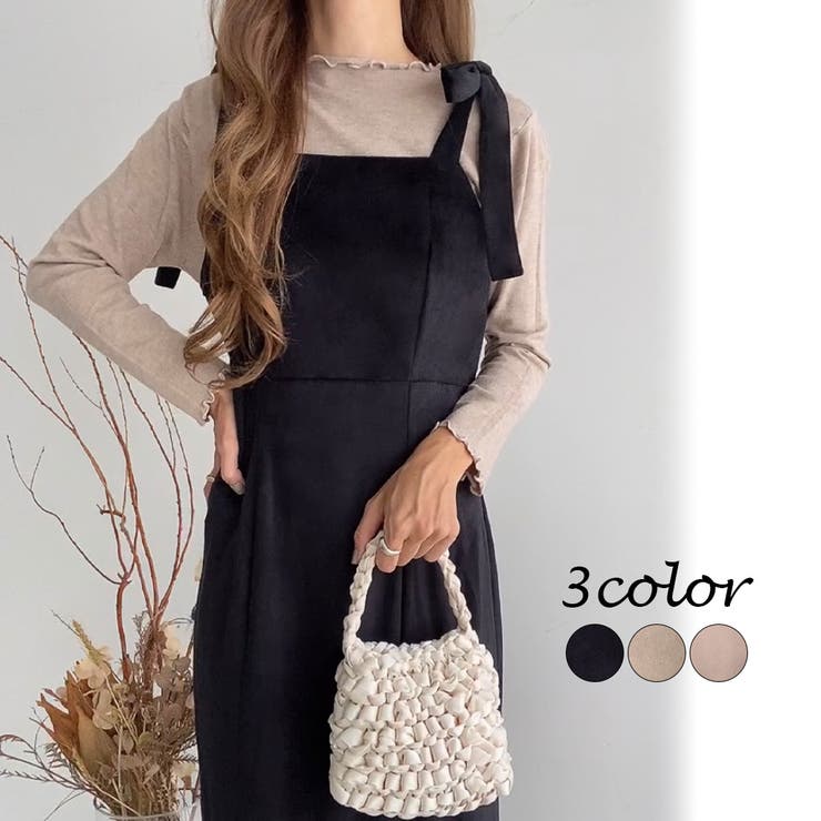 FILLOU ショルダーリボンベロアマーメイドワンピース[品番