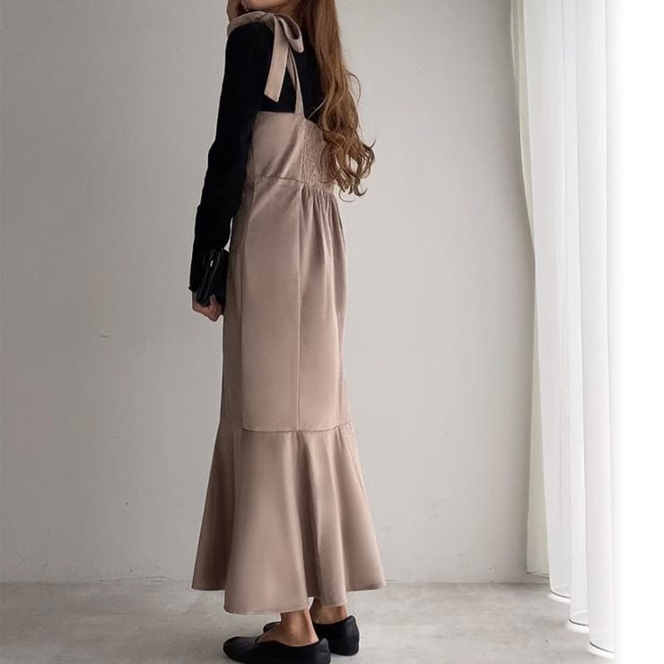 FILLOU ショルダーリボンベロアマーメイドワンピース[品番