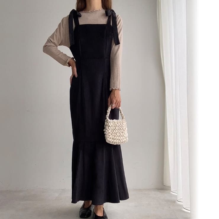 FILLOU ショルダーリボンベロアマーメイドワンピース[品番