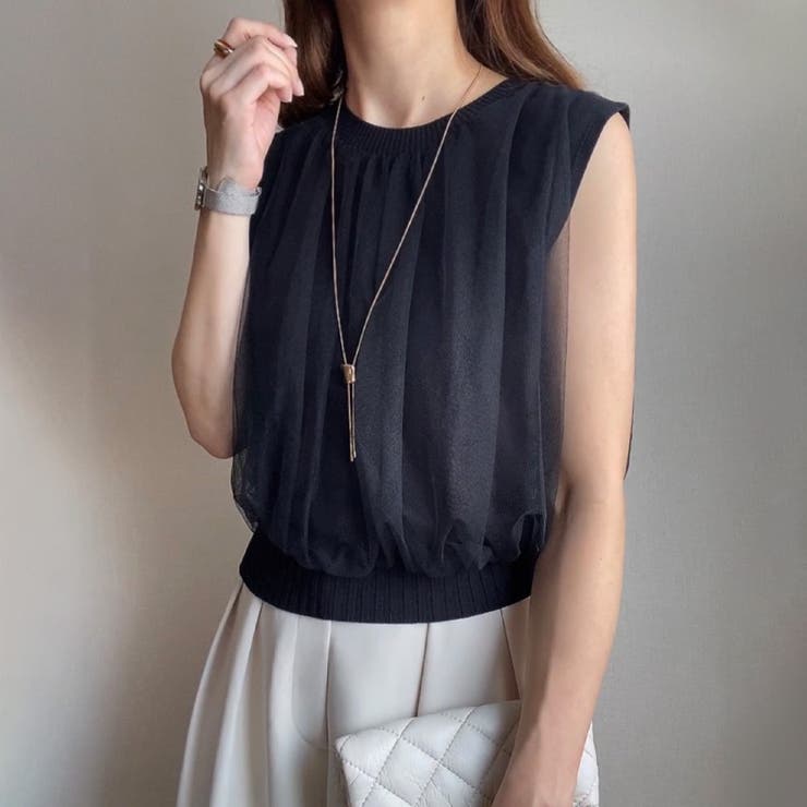 新品✨ エストネーション 現行完売品 チュールドッキングノースリーブニット FILLOU チュールドッキングノースリーブニット[品番