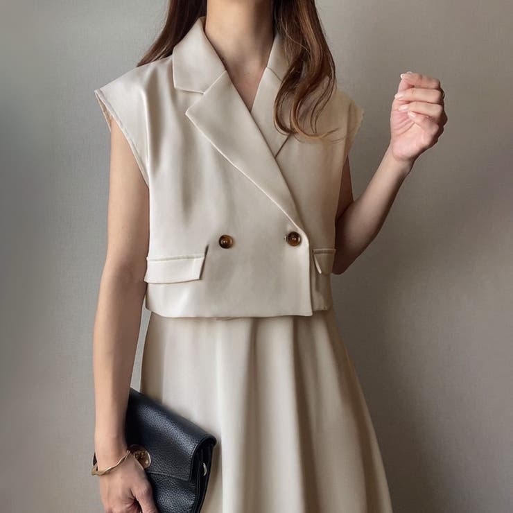 FILLOU ショートテーラードベスト＋フレアキャミワンピース set