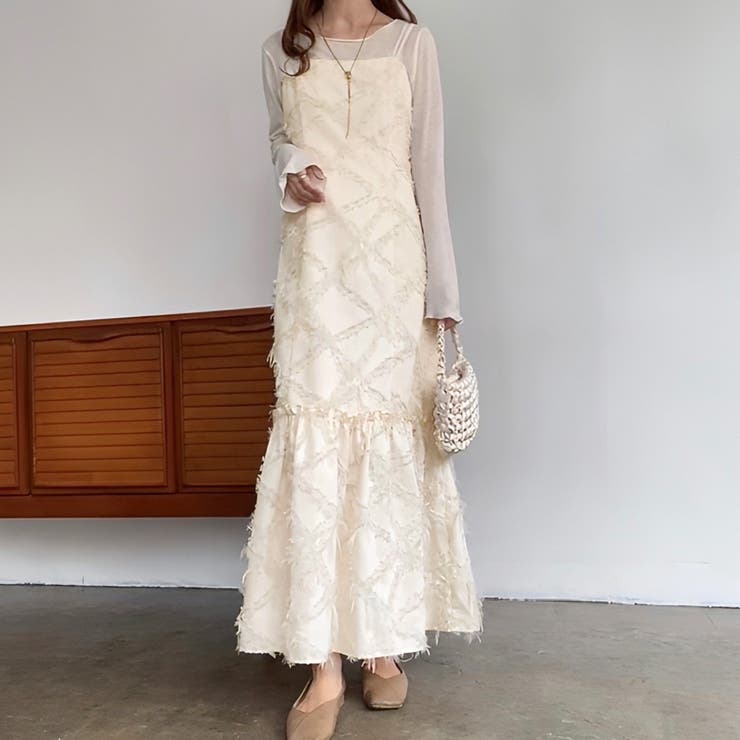 アイボリー | FILLOU ジャガード裾フレアキャミワンピース | JUNOAH