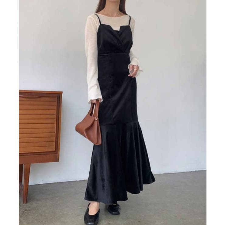 ブラック | FILLOU フロントデザインぺロアキャミワンピース | JUNOAH