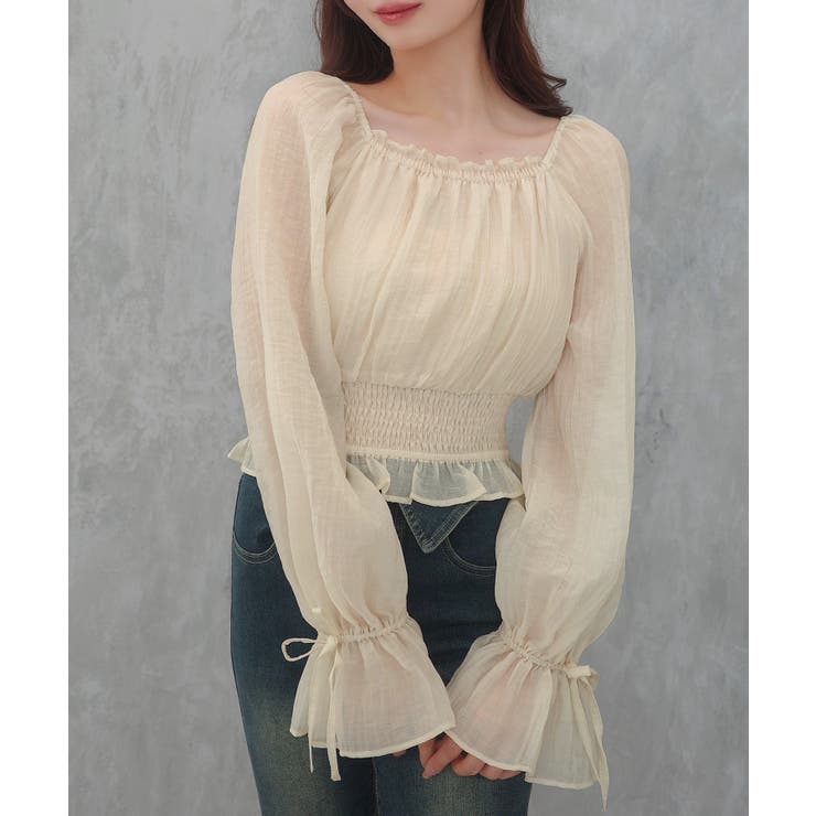 CENEA 2way袖リボンスクエアネックブラウス | JUNOAH | 詳細画像1 