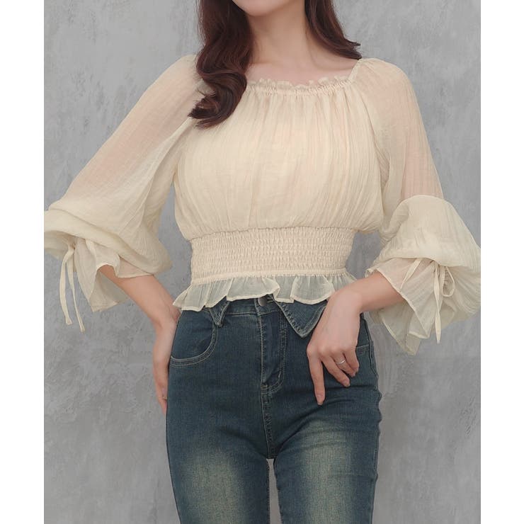 CENEA 2way袖リボンスクエアネックブラウス | JUNOAH | 詳細画像2 