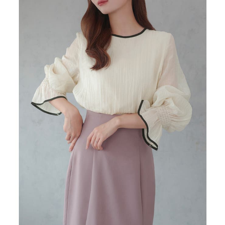 CENEA バイカラーキャンディースリーブシアーブラウス | JUNOAH | 詳細画像1 