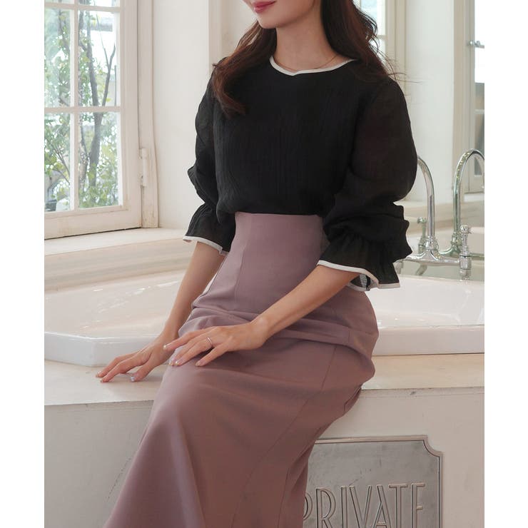 CENEA バイカラーキャンディースリーブシアーブラウス | JUNOAH | 詳細画像10 