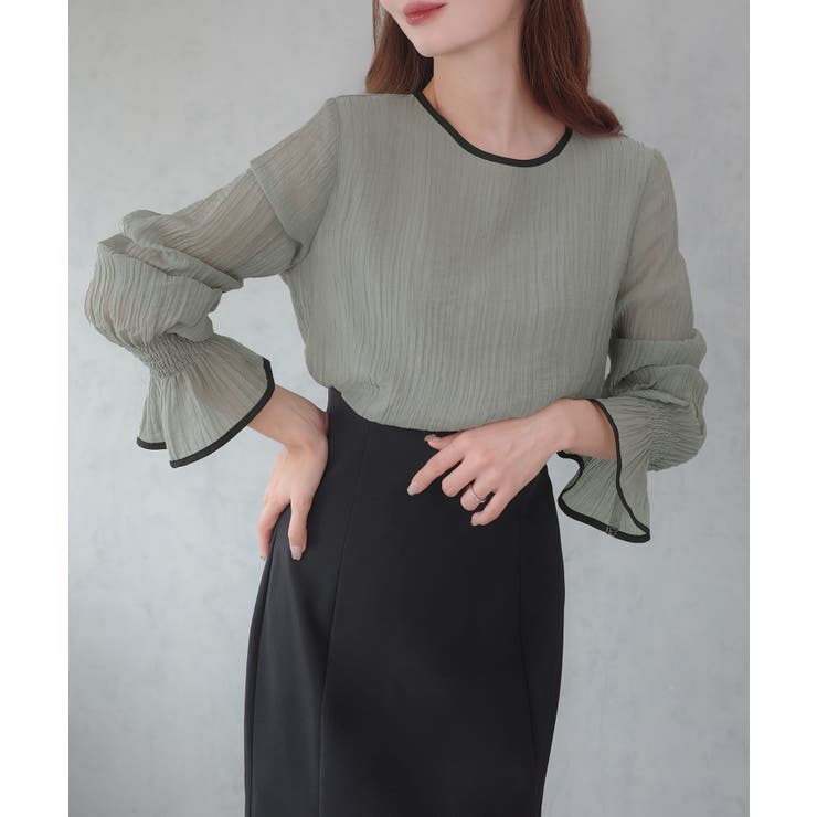 CENEA バイカラーキャンディースリーブシアーブラウス | JUNOAH | 詳細画像11 