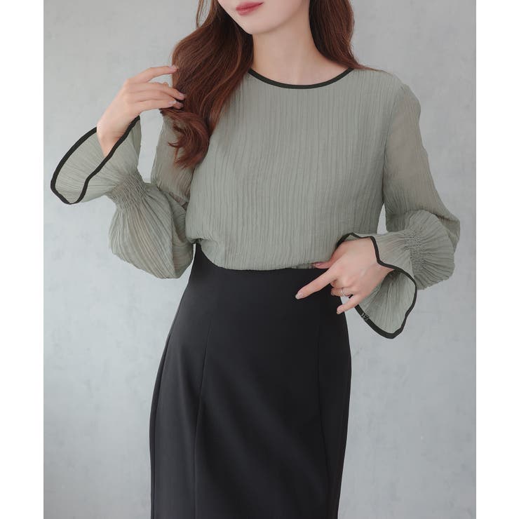 CENEA バイカラーキャンディースリーブシアーブラウス | JUNOAH | 詳細画像12 