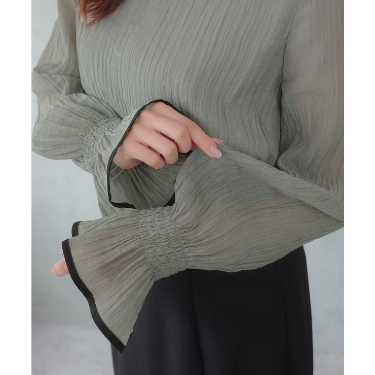 CENEA バイカラーキャンディースリーブシアーブラウス | JUNOAH | 詳細画像13 