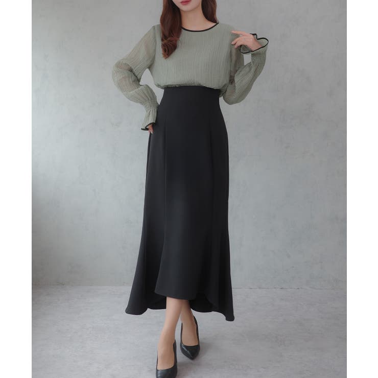 CENEA バイカラーキャンディースリーブシアーブラウス | JUNOAH | 詳細画像14 