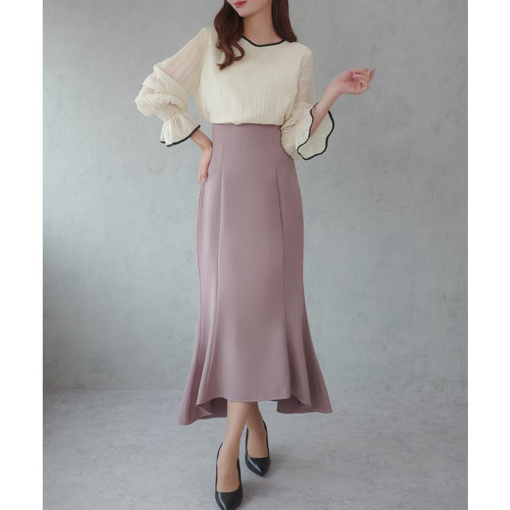 CENEA バイカラーキャンディースリーブシアーブラウス | JUNOAH | 詳細画像2 