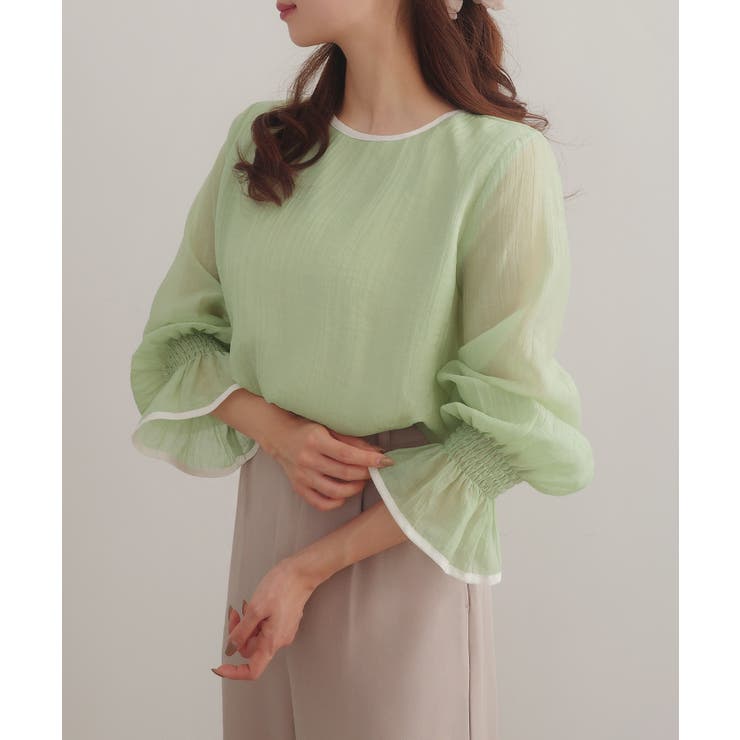 CENEA バイカラーキャンディースリーブシアーブラウス | JUNOAH | 詳細画像21 