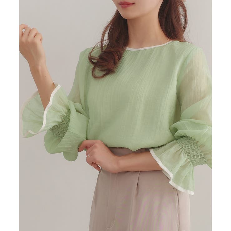 CENEA バイカラーキャンディースリーブシアーブラウス | JUNOAH | 詳細画像23 