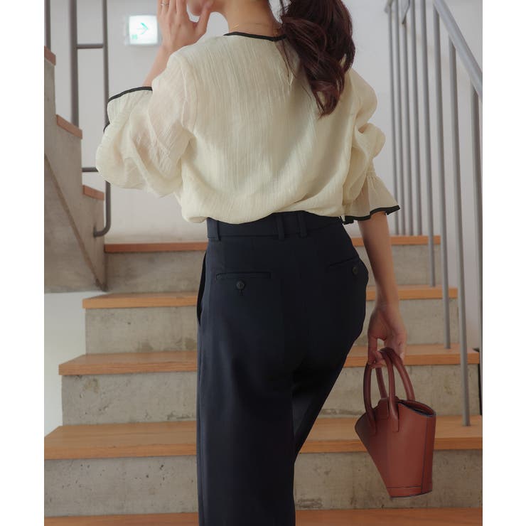 CENEA バイカラーキャンディースリーブシアーブラウス | JUNOAH | 詳細画像5 