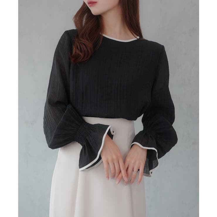 CENEA バイカラーキャンディースリーブシアーブラウス | JUNOAH | 詳細画像6 