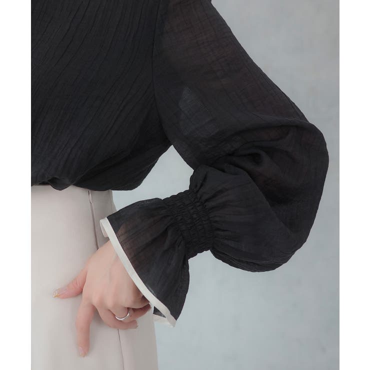 CENEA バイカラーキャンディースリーブシアーブラウス | JUNOAH | 詳細画像9 