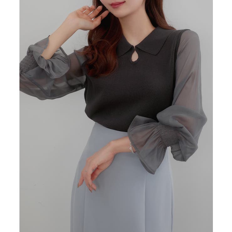 チャコール | CENEA シアーキャンディースリーブニット | JUNOAH