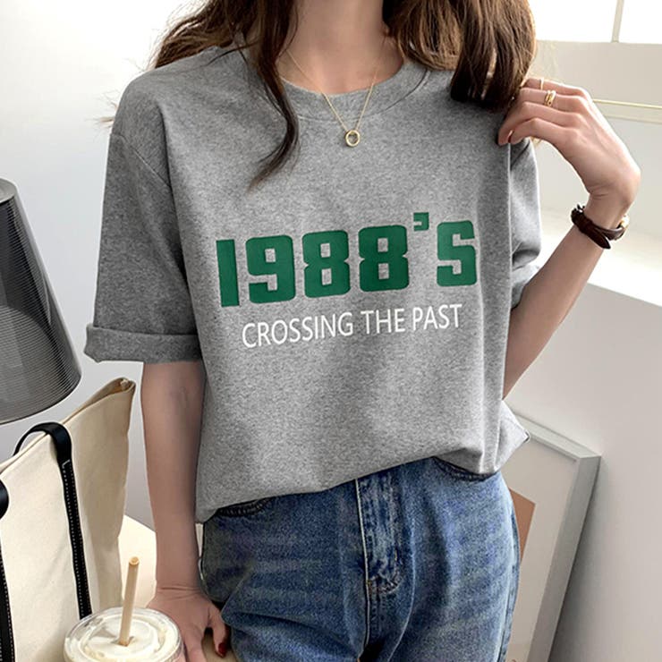 グレー | カラーロゴプリントTシャツ 韓国ファッション | JUNOAH