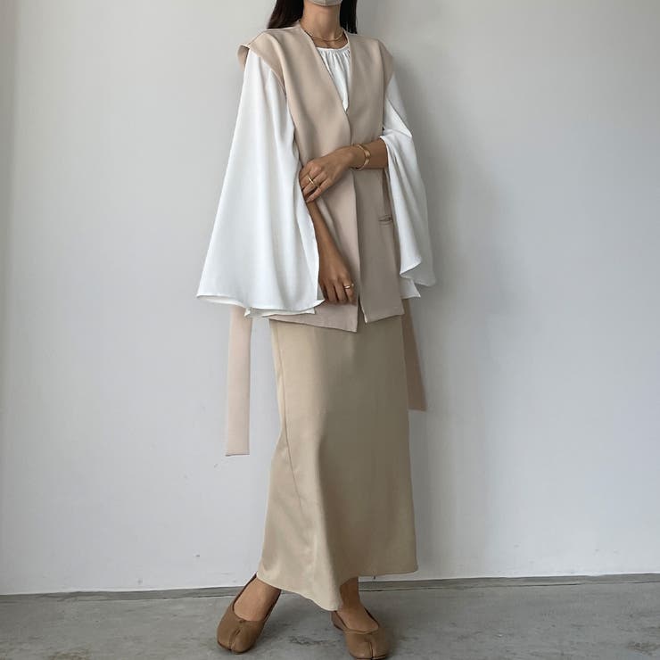Louere ノーカラーVネックベルト付きベスト | Louere | 詳細画像6 