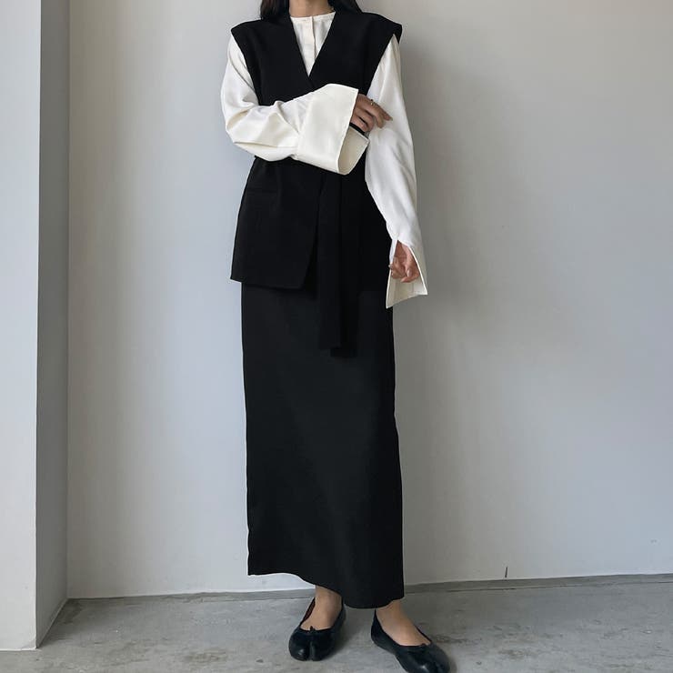 美品】LOUNIE ノーカラージャケット Vネック ベルト付き 羽織