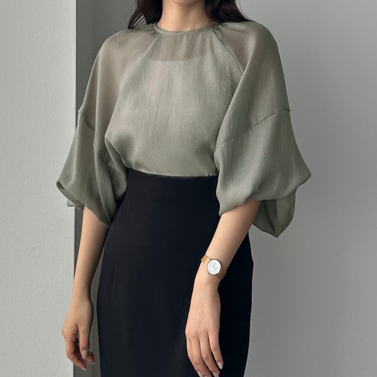 グレー | Louere ラグランボリュームスリーブシアートップス | Louere