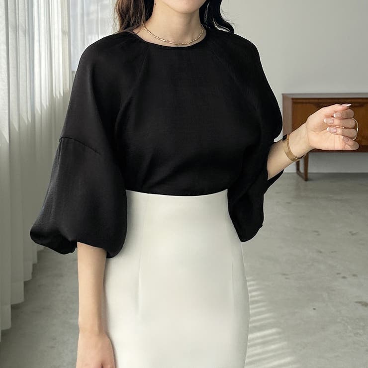 ブラック | Louere ラグランボリュームスリーブシアートップス | Louere
