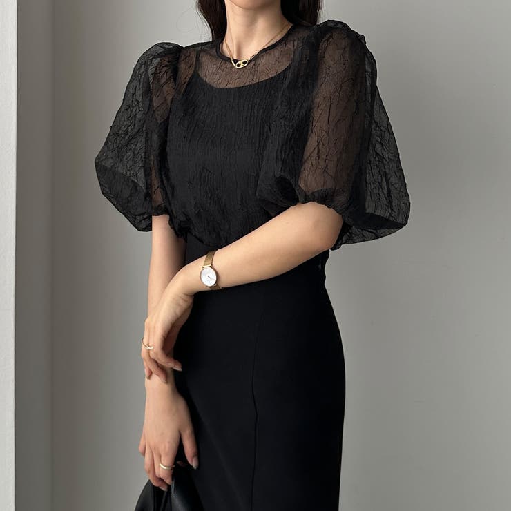 Louere ボリュームパフスリーブシアーブラウス[品番：AMTW0010652