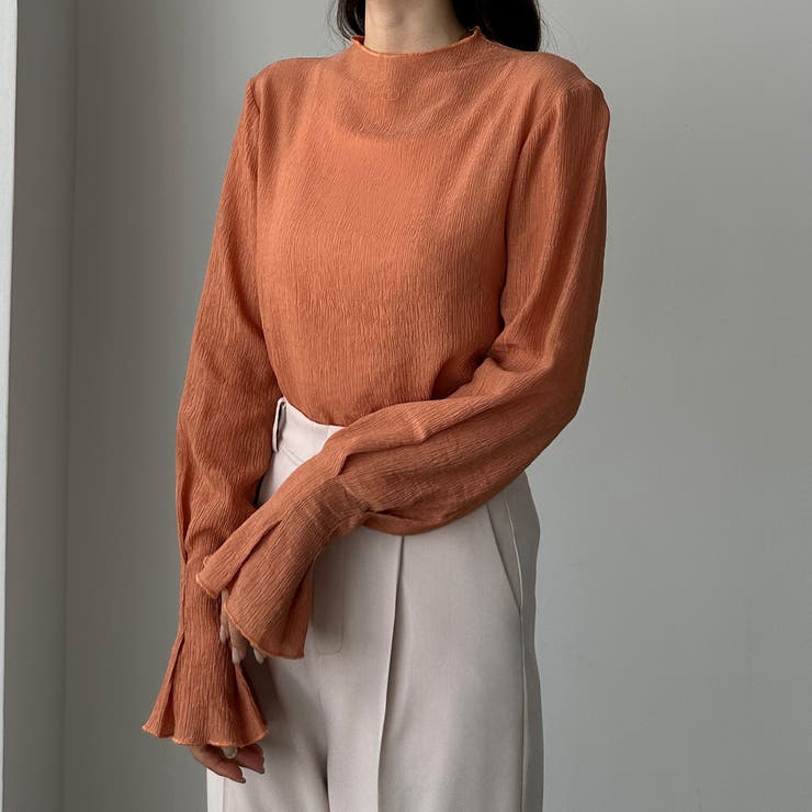 Louere フレアスリーブハイネックシアートップス[品番：AMTW0005636