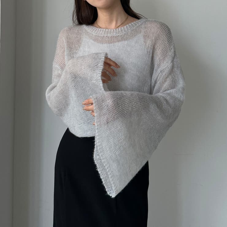【未使用　タグ付き】アドーア　クリアヴィスコース フレアスリーブ ニット　38 ADORE（アドーア） 19SS クリアヴィスコースフレアスリーブニット