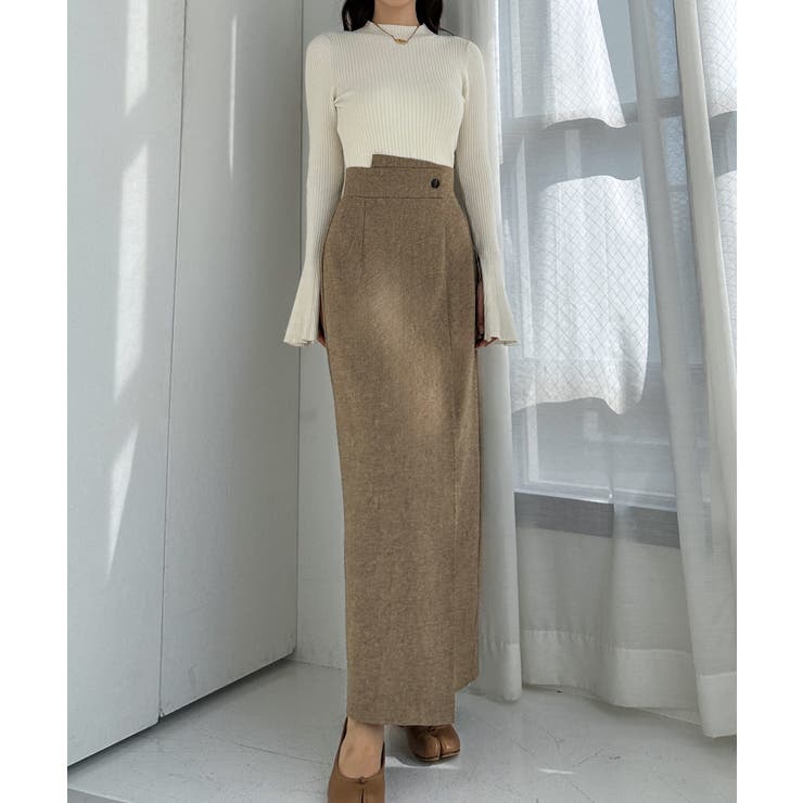 Louere 裏起毛ヘリンボーンタイトラップ風スカート[品番：AMTW0011660