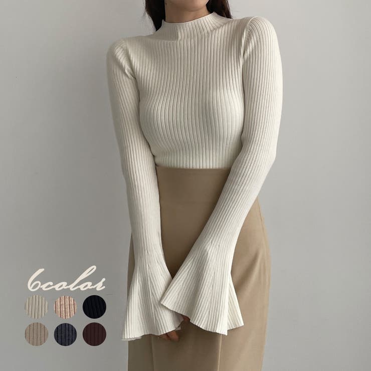 Louere フレアスリットスリーブハイネックリブニット | Louere | 詳細画像1 