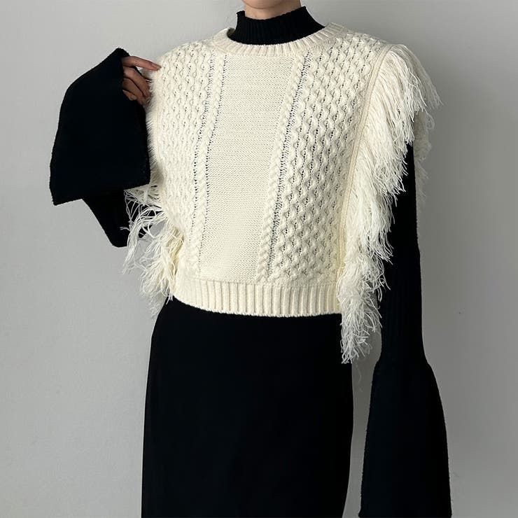 アイボリー | Louere フリンジニットベスト | Louere